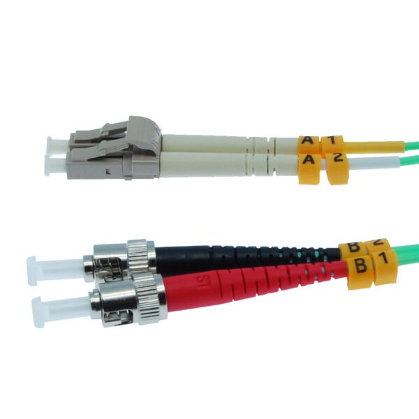 10m LC/UPC-ST/UPC OM3 Multimode Duplex OFNR 2.0mm Aqua Fiber Optic Patch Cable
