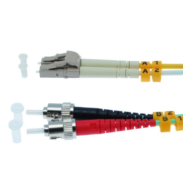 10m LC/UPC-ST/UPC OM3 Multimode Duplex OFNR 2.0mm Aqua Fiber Optic Patch Cable - Image 3