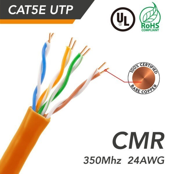 1000ft Cat 5e UTP 24AWG Solid CMR Bulk Cable Orange, UL Listed SKU: ATDS100951OR - Image 2