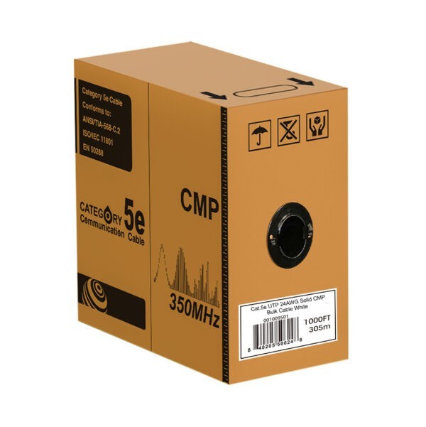 Cat 5e UTP 24AWG Solid CMP bulk cable (white), 1000ft REELEX SKU: ATDS100955WT