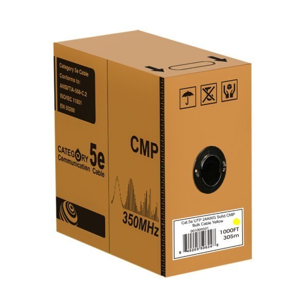 Cat 5e UTP 24AWG Solid CMP bulk cable(yellow), 1000ft REELEX SKU: ATDS100955YW