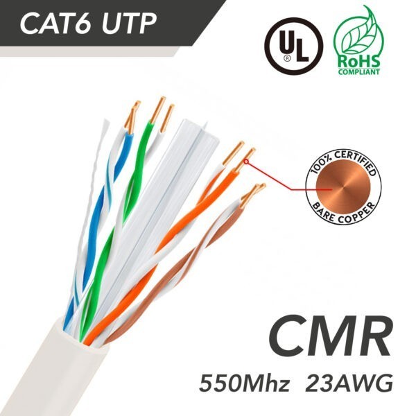 1000ft Cat 6 UTP 23AWG Solid CMR Bulk Cable White, UL Listed SKU: ATDS100961WT - Image 2