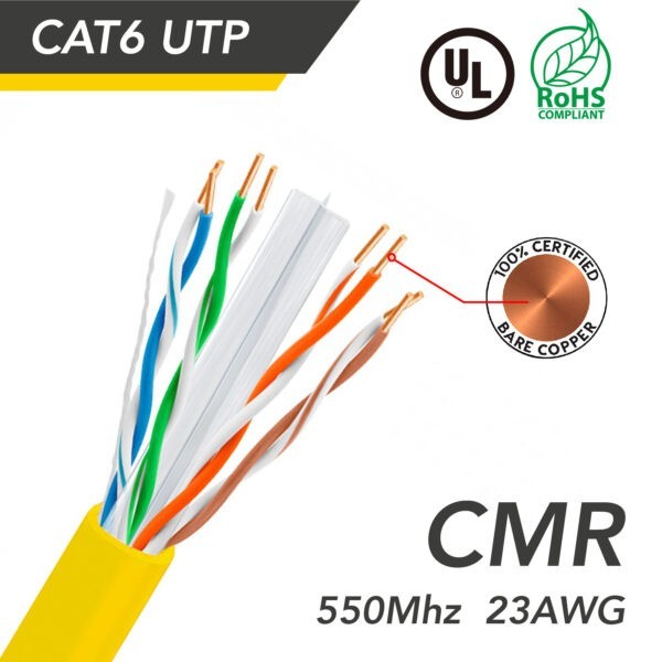 1000ft Cat 6 UTP 23AWG Solid CMR Bulk Cable Yellow, UL Listed SKU: ATDS100961YW - Image 2