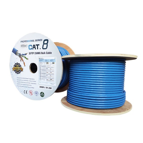 300Ft Cat8 Solid S/FTP Bulk Wire 23AWG 40Gbps Blue SKU: ATDS101022BL