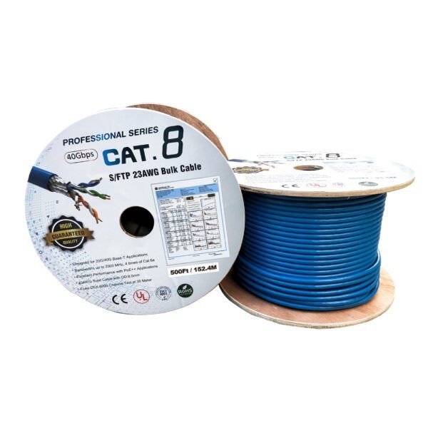 500Ft Cat8 Solid S/FTP Bulk Wire 23AWG 40Gbps Blue SKU: ATDS101023BL - Image 2