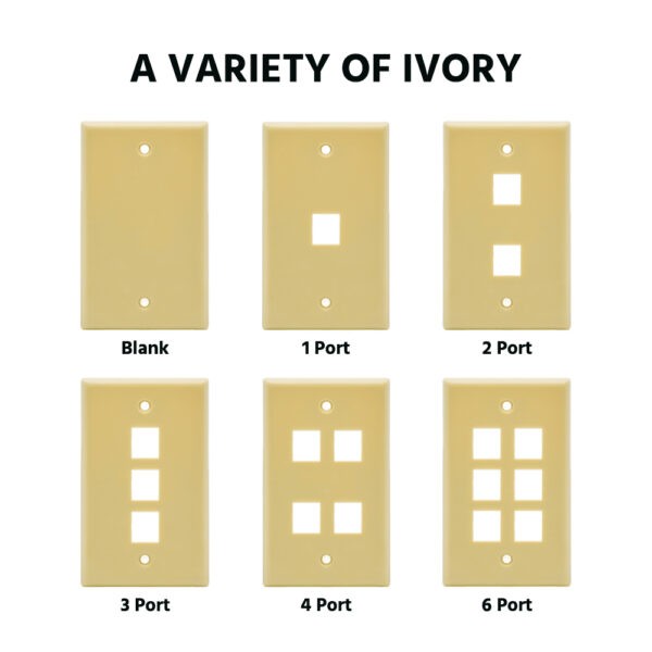 6Port Keystone Wallplate Ivory Smooth Face SKU: ATDS101835IV - Image 3
