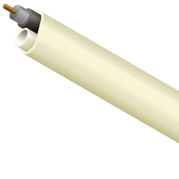 Coax for today and a fiber pathway for the future, all neatly behind the wall. MicroDuct is paired with RG6 Coaxial cable encased in an oversheath. Coax can be used for powering a low voltage alarm system or other low voltage signal needs (camera or door unlock capability)
