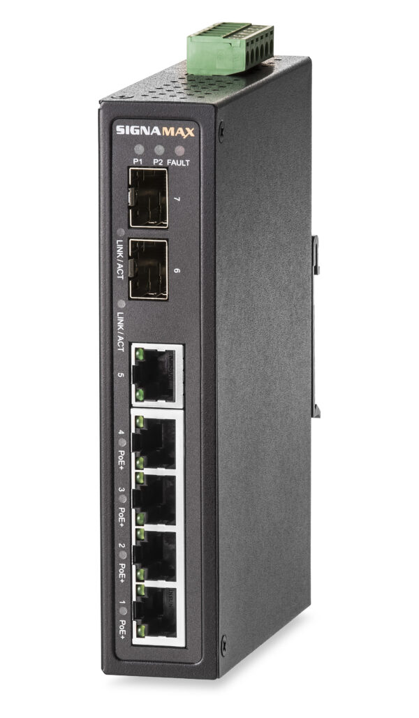 4 Port Industrial 10/100/1000 PoE+ Switch with 2 100/1000X SFP Ports