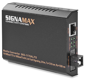 10/100BaseT/TX to 100BaseFX Single Fiber (WDM) Media Converter SC Simplex/SM, Tx=1550 nm; Rx=1310 nm, 20 km Span SKU: 065-1176BLFS