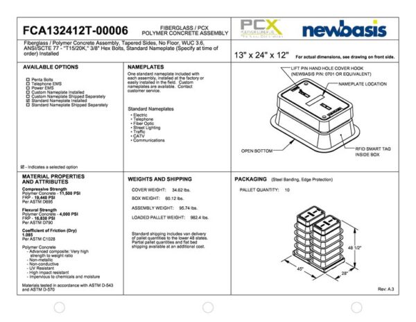 (Part Number - FCA132412T-h) 13'' x 24'' x 12'' - 13 x 24 x 12 - 13x24x12 - Tapered Polymer Concrete Assembly - OSP Handholes - Outside Plant Handholes - Tapered Fiberglass Assembly - Electrical Pull Boxes – Underground Enclosures – Underground Vaults Vaults- Build America Buy America Vaults- Handholes- BABA Compliant Vaults- BABA Compliant Handholes- Made in America Vaults- Made in American Handholes- Made in USA Vaults- Made in USA Handholes – Fiber Vaults – Fiber Handholes - NewBasis - Image 2