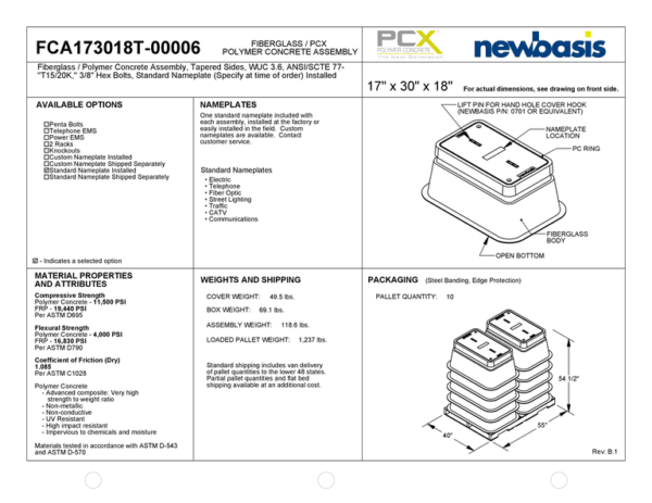 (Part Number - FCA173018T-h) 17'' x 30'' x 18'' - 17 x 30 x 18 - 17x30x18 - Tapered Polymer Concrete Assembly - OSP Handholes - Outside Plant Handholes - Tapered Fiberglass Assembly - Electrical Pull Boxes – Underground Enclosures – Underground Vaults Vaults- Build America Buy America Vaults- Handholes- BABA Compliant Vaults- BABA Compliant Handholes- Made in America Vaults- Made in American Handholes- Made in USA Vaults- Made in USA Handholes – Fiber Vaults – Fiber Handholes - NewBasis - Image 2