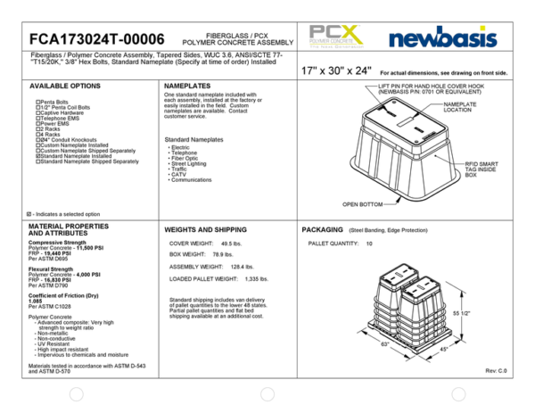 (Part Number - FCA173024T-h) 17'' x 30'' x 24'' - 17 x 30 x 24 - 17x30x24 - Tapered Polymer Concrete Assembly - OSP Handholes - Outside Plant Handholes - Tapered Fiberglass Assembly - Electrical Pull Boxes – Underground Enclosures – Underground Vaults Vaults- Build America Buy America Vaults- Handholes- BABA Compliant Vaults- BABA Compliant Handholes- Made in America Vaults- Made in American Handholes- Made in USA Vaults- Made in USA Handholes – Fiber Vaults – Fiber Handholes - NewBasis - Image 2