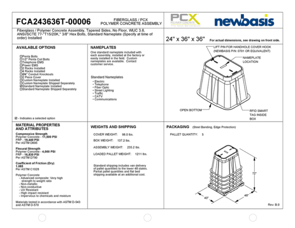 (Part Number - FCA243636T-h) 24'' x 36'' x 36'' - 24 x 36 x 36 - 24x36x36 - Straight Polymer Concrete Assembly - OSP Handholes - Outside Plant Handholes - Straight Fiberglass Assembly - Electrical Pull Boxes – Underground Enclosures – Underground Vaults Vaults- Build America Buy America Vaults- Handholes- BABA Compliant Vaults- BABA Compliant Handholes- Made in America Vaults- Made in American Handholes- Made in USA Vaults- Made in USA Handholes – Fiber Vaults – Fiber Handholes - NewBasis - Image 2