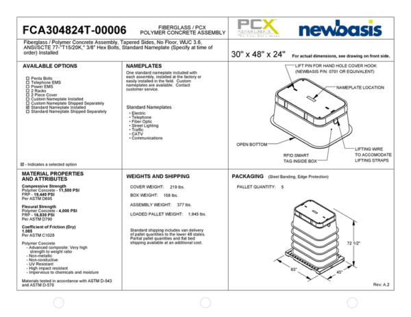 (Part Number - FCA304824T-h) 30'' x 48'' x 24'' - 30 x 48 x 24 - 30x48x24 - Tapered Polymer Concrete Assembly - OSP Handholes - Outside Plant Handholes - Tapered Fiberglass Assembly - Electrical Pull Boxes – Underground Enclosures – Underground Vaults Vaults- Build America Buy America Vaults- Handholes- BABA Compliant Vaults- BABA Compliant Handholes- Made in America Vaults- Made in American Handholes- Made in USA Vaults- Made in USA Handholes – Fiber Vaults – Fiber Handholes - NewBasis - Image 2