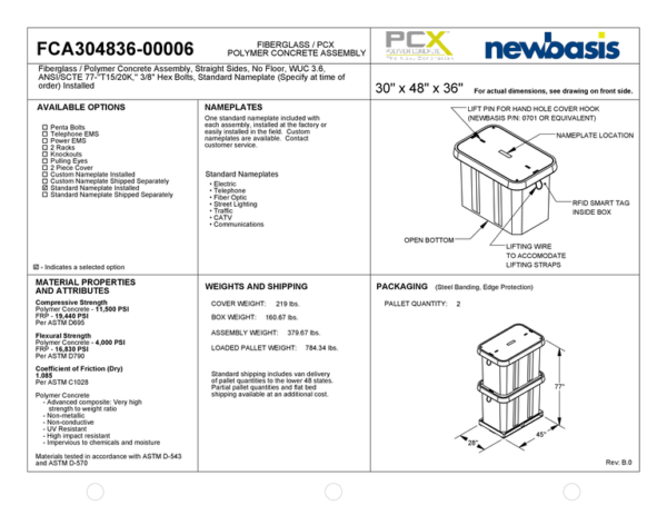 (Part Number - FCA304836) 30'' x 48'' x 36'' - 30 x 48 x 36 - 30x48x36 - Straight Polymer Concrete Assembly - OSP Vaults - Outside Plant Vaults - Straight Fiberglass Assembly - Electrical Pull Boxes – Underground Enclosures – Underground Vaults Vaults- Build America Buy America Vaults- Handholes- BABA Compliant Vaults- BABA Compliant Handholes- Made in America Vaults- Made in American Handholes- Made in USA Vaults- Made in USA Handholes – Fiber Vaults – Fiber Handholes - NewBasis - Image 2