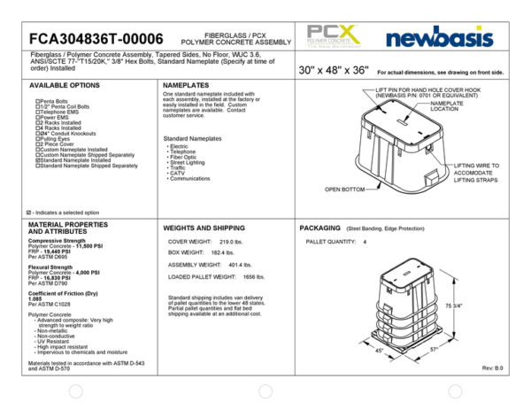 (Part Number - FCA304836T) 30'' x 48'' x 36'' - 30 x 48 x 36 - 30x48x36 - Tapered Polymer Concrete Assembly - OSP Vaults - Outside Plant Vaults - Tapered Fiberglass Assembly - Electrical Pull Boxes – Underground Enclosures – Underground Vaults Vaults- Build America Buy America Vaults- Handholes- BABA Compliant Vaults- BABA Compliant Handholes- Made in America Vaults- Made in American Handholes- Made in USA Vaults- Made in USA Handholes – Fiber Vaults – Fiber Handholes - NewBasis - Image 2