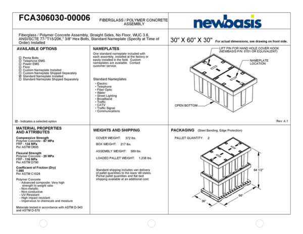 (Part Number - FCA306030) 30'' x 60'' x 30'' - 30 x 60 x 30 - 30x60x30 - Straight Polymer Concrete Assembly - OSP Vaults - Outside Plant Vaults - Straight Fiberglass Assembly - Electrical Pull Boxes – Underground Enclosures – Underground Vaults Vaults- Build America Buy America Vaults- Handholes- BABA Compliant Vaults- BABA Compliant Handholes- Made in America Vaults- Made in American Handholes- Made in USA Vaults- Made in USA Handholes – Fiber Vaults – Fiber Handholes - NewBasis - Image 2