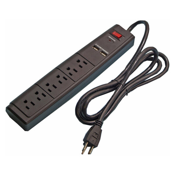 Quest Technology Surge Strip - 6-Outlets W/ 2 Usb Ports - Etl - Black EPD-1926B - Quest