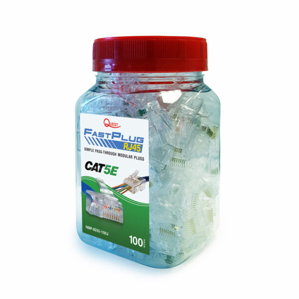 Quest Technology Fastplug Rj45™ Pass-Through Modular Plugs - 100Pk - Cat5E - 8P8C NMP-8255-100J - Quest