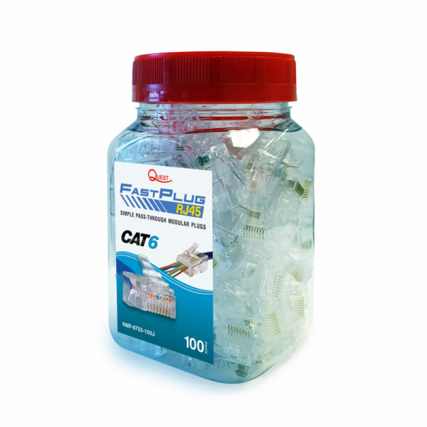 Quest Technology Fastplug Rj45™ Pass-Through Modular Plugs - 100Pk - Cat6 - 8P8C NMP-8755-100J - Quest