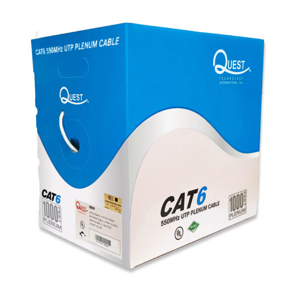 Quest Technology Cat6 Plenum - Utp 550Mhz Network Cable - 1000Ft - White NBW-2068 - Quest