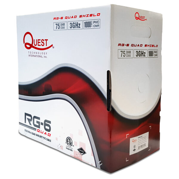 Quest Technology Coax Rg-6 Quad Shielded Pvc Cable - 75 Ohm - 3Ghz - 1000 Ft - Black NBW-4622 - Quest