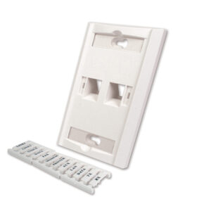 Quest Technology Keystone Wall Plate W/ Icon Slots & Tabs - White - 2 Port - Angled-Port NFP-3028 - Quest
