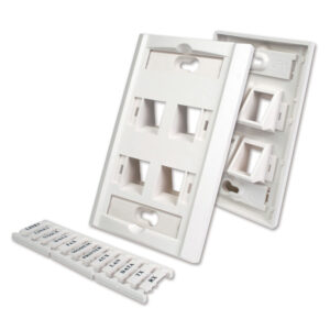 Quest Technology Keystone Wall Plate W/ Icon Slots & Tabs - White - 4 Ports - Angled-Port NFP-3048 - Quest