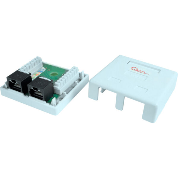 Quest Technology Locjack Cat6 Surface Mount Box - White - 8P8C - Dual Ports NLB-6130 - Quest