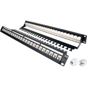 Quest Technology Cat6A Utp Patch Panel W/ Cable Manager - 24-Port 180Deg - 19" Rack Mnt - 1U NPP-3224 - Quest
