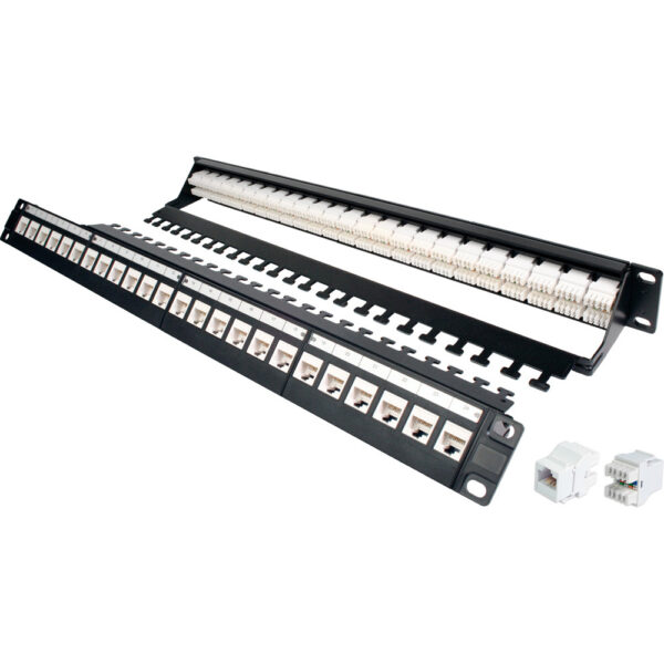 Quest Technology Cat6A Utp Patch Panel W/ Cable Manager - 24-Port 180Deg - 19" Rack Mnt - 1U NPP-3224 - Quest