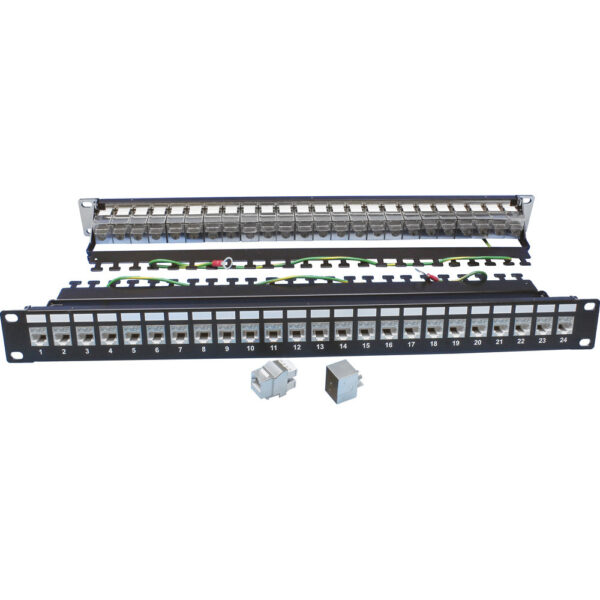 Quest Technology Cat6A Ftp Shielded Patch Panel W/ Manager - 24-Port 180Deg - 19" Rack Mnt - 1U NPP-3324 - Quest