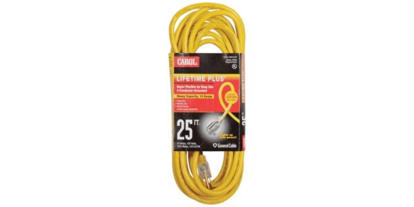 Power Cord Cooper Cable - 125VAC Cooper Cable - 15A Cooper Cable - Copper Cooper Cable - 3 Conductors Cooper Cable - Male to Female Cooper Cable - Yellow Cable