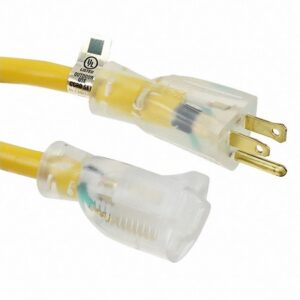 Extension Cord Copper Cable - Yellow Copper Cable - 3 Conductor Copper Cable - 125 V Copper Cable - 15 A Copper Cable - Length 25 ft. Cable
