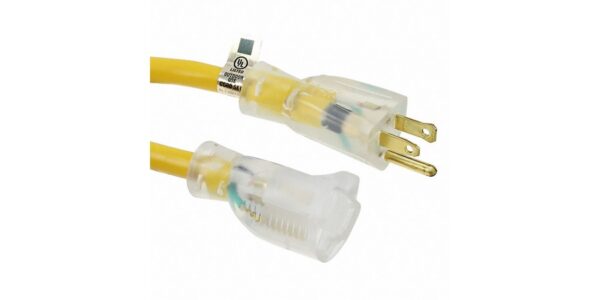Extension Cord Copper Cable - Yellow Copper Cable - 3 Conductor Copper Cable - 125 V Copper Cable - 15 A Copper Cable - Length 25 ft. Cable