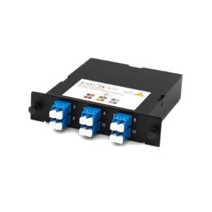 LC-MPO Casssette, 12 Fiber SM 6 Blue LC Duplex Adapters, Universal Polarity