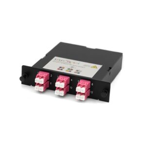 LC-MPO Casssette, 12 Fiber OM4 6 Erika Violet LC Duplex Adapters, Univ. Polarity