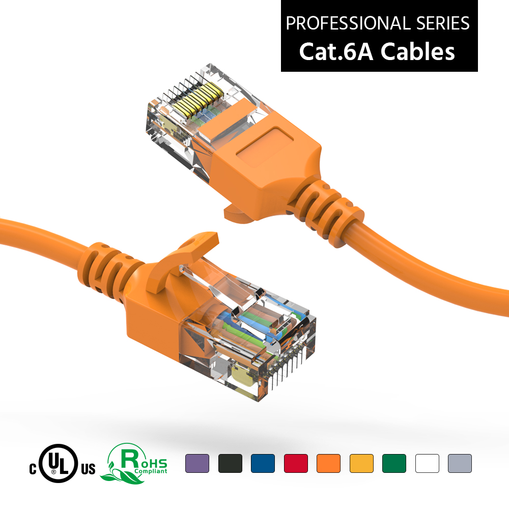 7Ft CAT6A UTP Slim Ethernet Network Booted Cable 28AWG Orange 0.5Ft CAT6A UTP Slim Ethernet Network Booted Cable 28AWG Orange - Image 1