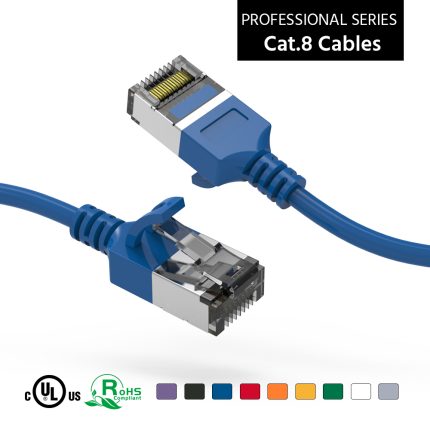 0.5Ft Cat.8 U/FTP Slim Ethernet Network Cable Blue 30AWG