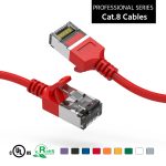 3Ft Cat.8 U/FTP Slim Ethernet Network Cable Red 30AWG