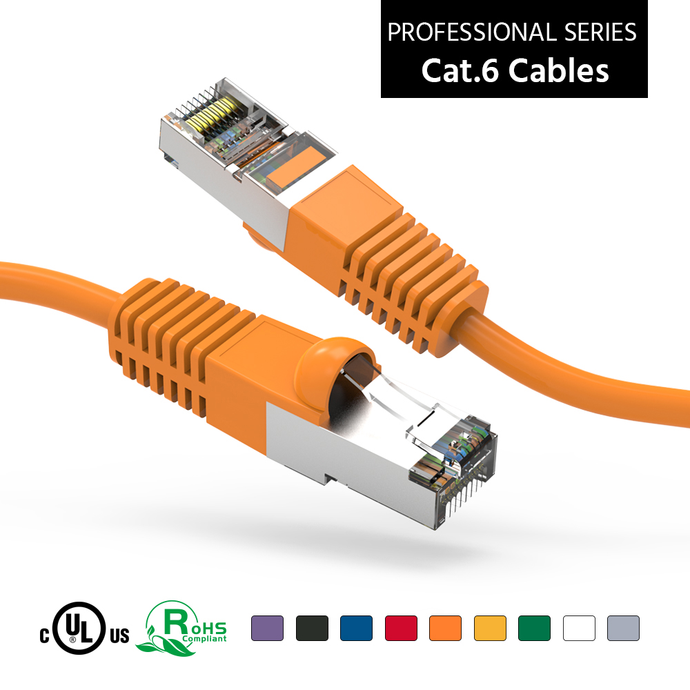 7Ft CAT6 Shielded (S/FTP) Ethernet Network Booted Cable Orange 100Ft CAT6 Shielded (S/FTP) Ethernet Network Booted Cable Orange - Image 1