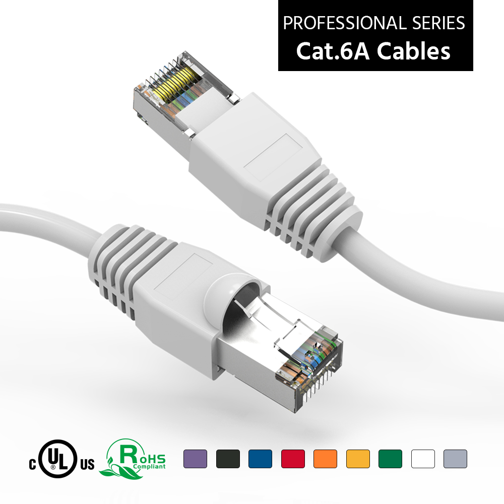 7Ft CAT6A Shielded (S/FTP) Ethernet Network Booted Cable White 4Ft CAT6A Shielded (S/FTP) Ethernet Network Booted Cable White - Image 1