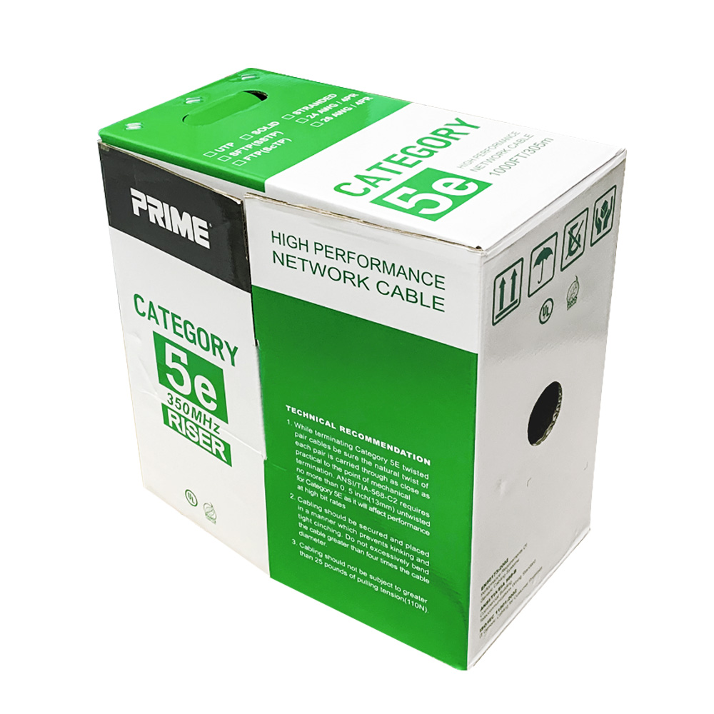 1000ft Cat.5e UTP 24AWG Solid CMR Bulk Cable Gray 1000ft Cat.5e UTP 24AWG Solid CMR Bulk Cable Gray, UL Listed - Image 1