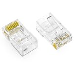 RJ45 CAT6 UTP Feed Through Plug Solid / Stranded 3-Prong 50 Micron Gold Plating 100-Pack
