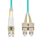 1m LC/UPC-SC/UPC OM3 Multimode Duplex OFNR 2.0mm Aqua Fiber Optic Patch Cable - Image 2