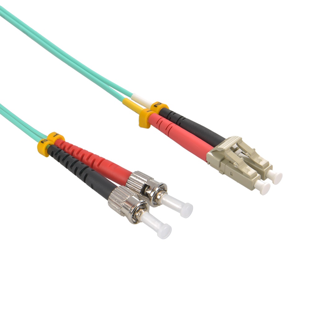 5m LC/UPC-ST/UPC OM3 Multimode Duplex OFNR 2.0mm Aqua Fiber Optic Patch Cable 5m LC/UPC-ST/UPC OM3 Multimode Duplex OFNR 2.0mm Aqua Fiber Optic Patch Cable - Image 1