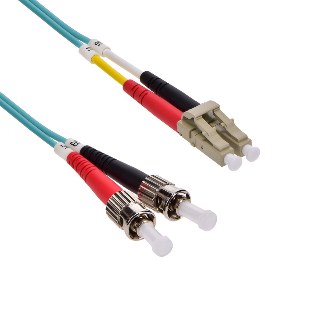 1m LC/UPC-ST/UPC OM3 Multimode Duplex OFNR 2.0mm Aqua Fiber Optic Patch Cable 1m LC/UPC-ST/UPC OM3 Multimode Duplex OFNR 2.0mm Aqua Fiber Optic Patch Cable - Image 1