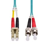 1m LC/UPC-ST/UPC OM3 Multimode Duplex OFNR 2.0mm Aqua Fiber Optic Patch Cable - Image 2