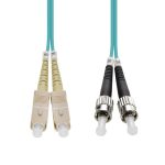 2m SC/UPC ST/UPC OM3 Multimode Duplex Aqua Fiber Optic Patch Cable - Image 2