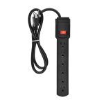 3Ft 6-Outlet Surge Protector 14AWG/3, 15A, 90J Black